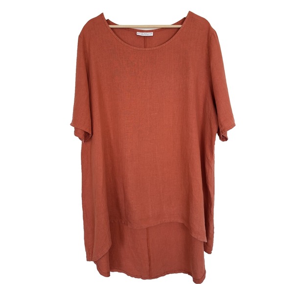 bryn Walker Tops - Bryn Walker Linen Tunic Top‎ Women Size L Made in USA Rust Orange High Low Hem